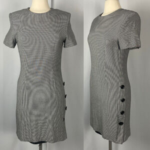 Vintage Dress Size 12 Black White Houndstooth Button Career Office Academia 90s